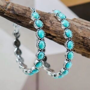 Silver and Turquoise Hoop Earrings and Bracelet